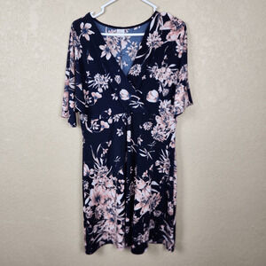 Kaliegh Peach Floral on Black Surplice Dress Size 2X (3636)